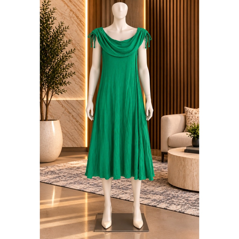 David Meister Womens Dress Green Cowl Neck Shoulder Ties Pockets Medium